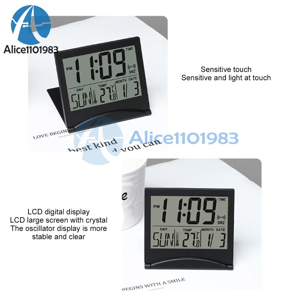 Digital Deck Clock Foldable Calendar Temperature Timer Alarm Clock LCD Display