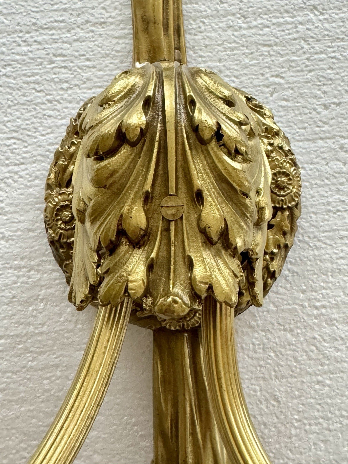 PAIR Antique French Gilt Brass Rope Bow Tassels Wall Sconce 2 Light Candelabras