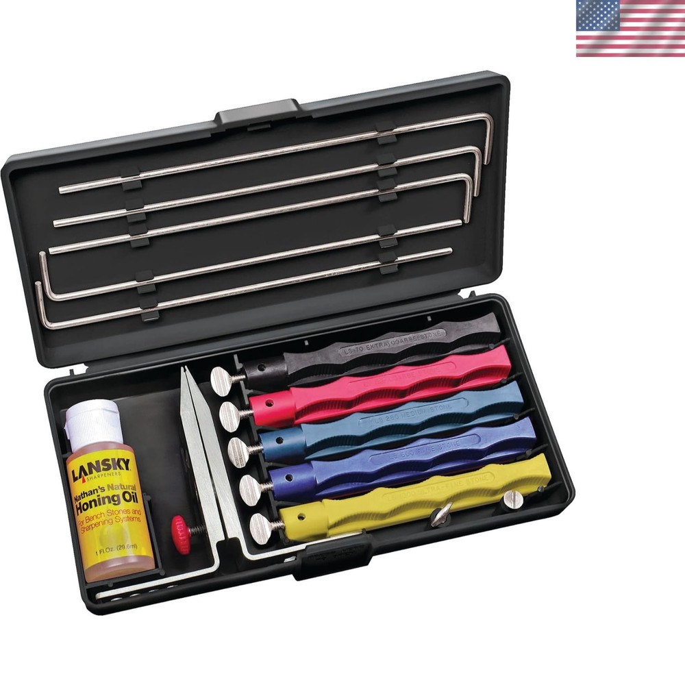 Deluxe Knife Sharpening System: 5-Stone Ceramic Knife Sharpener Kit with Honi...