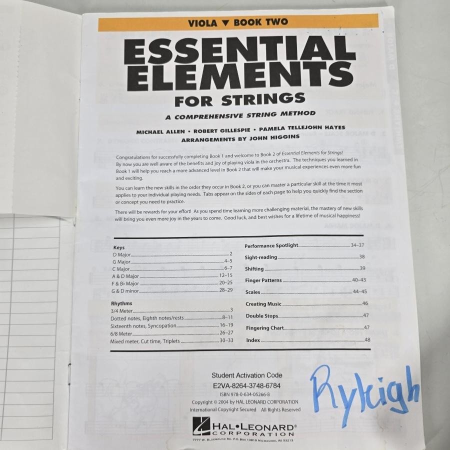Essential Elements For Strings Viola Book 2 Hal Leonard Workbook 2004 Music