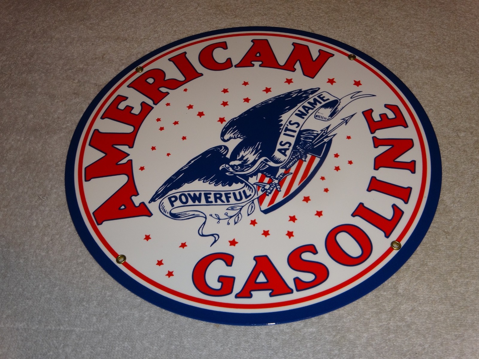 VINTAGE AMERICAN GASOLINE POWERFUL EAGLE 11 3/4" PORCELAIN METAL GAS & OIL SIGN