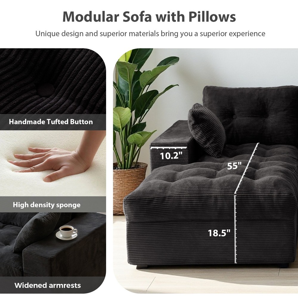 MAXYOYO 104"Modular Sectional Cloud Couch with Ottoman,Oversized Boneless Couch