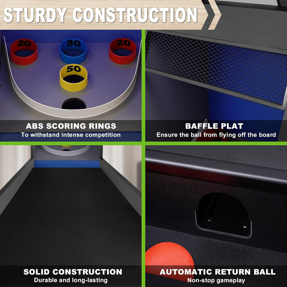 8’ Roll and Score Arcade Game Table, Classic Ball Machine with LED Electronic Sc