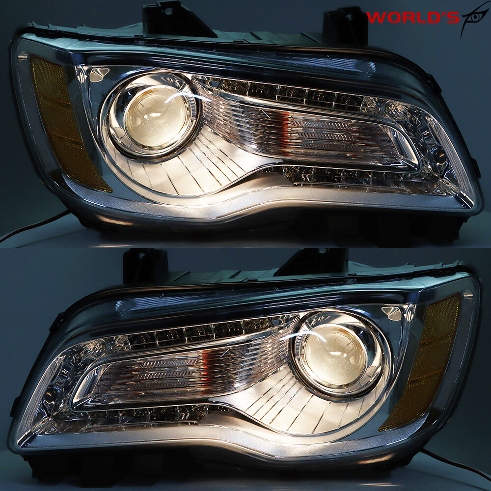 Headlight Set For Chrysler 300 2011-2014 Driver + Passenger Side Halogen Chrome