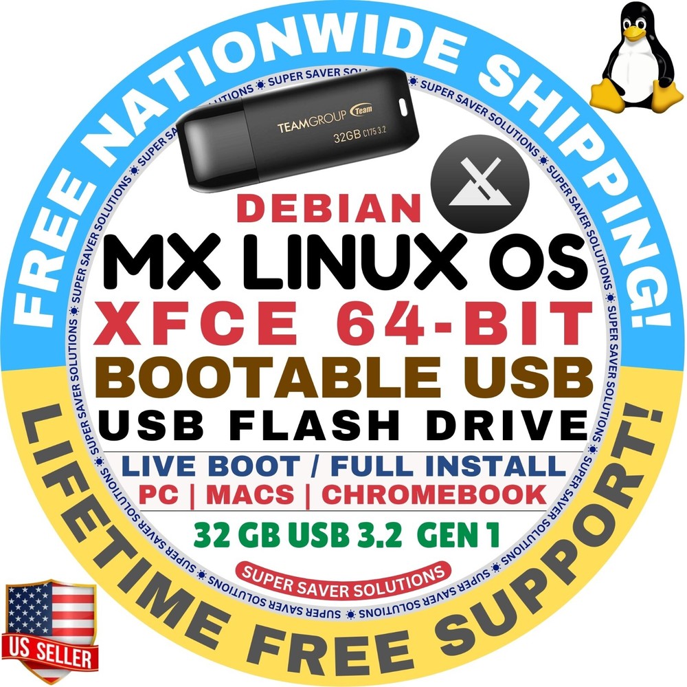 MX-LINUX OS 23.4 INSTALLER BOOT USB, XFCE, KDE, FLUXBOX, 64-BIT, DVD/USB, MAC/PC