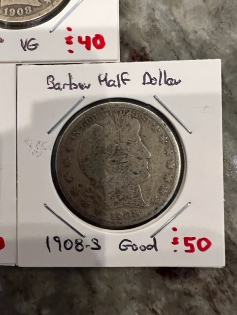1908-S | 50C | Barber Half Dollar | Item #23C | Good Condition