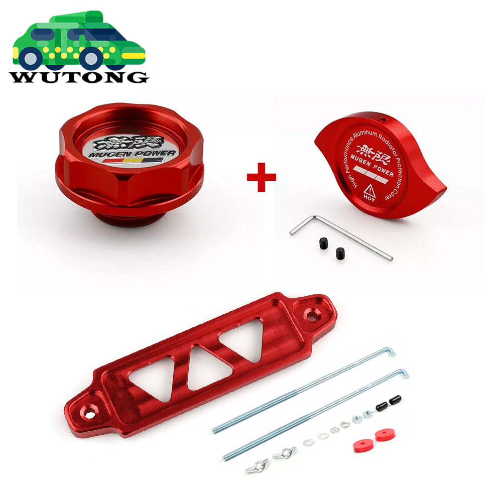 Red JDM Oil Filler Cap Radiator Cap Cover Battery Tie Down w/ J-Hooks For Honda
