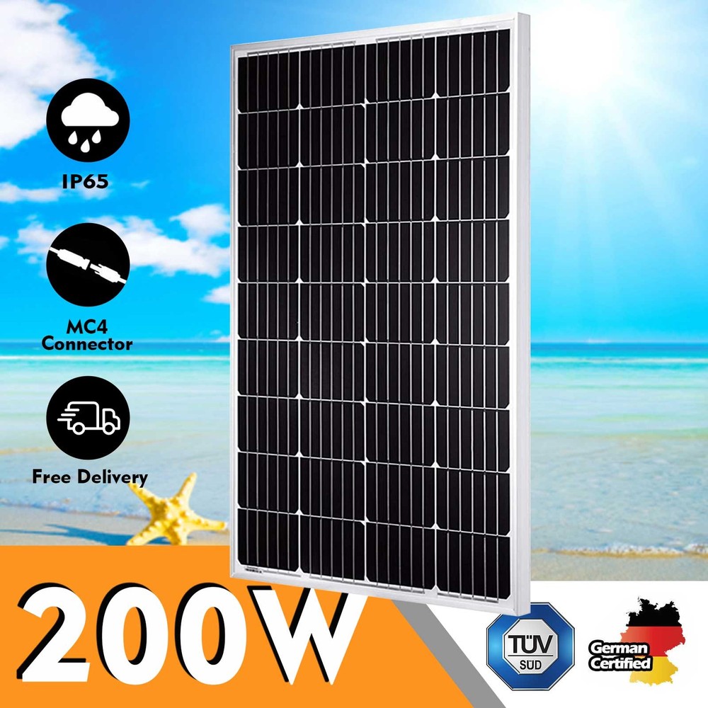 200W 12V Solar Panel High Efficiency Moncrystalline Module RV Off Grid System