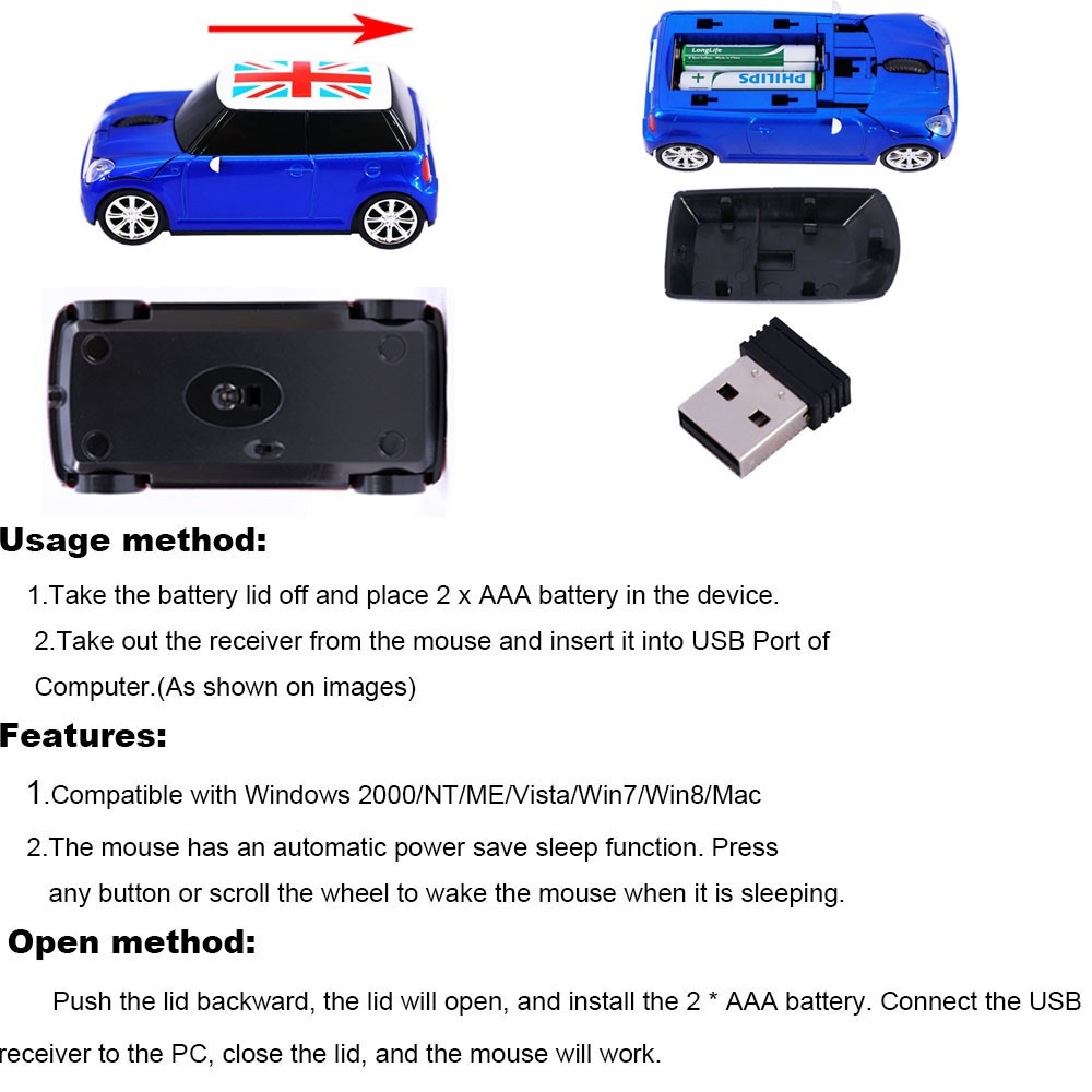 Gift USB Optical Mini Cooper car 2.4GHZ Wireless Mouse PC Laptop Computer Mice