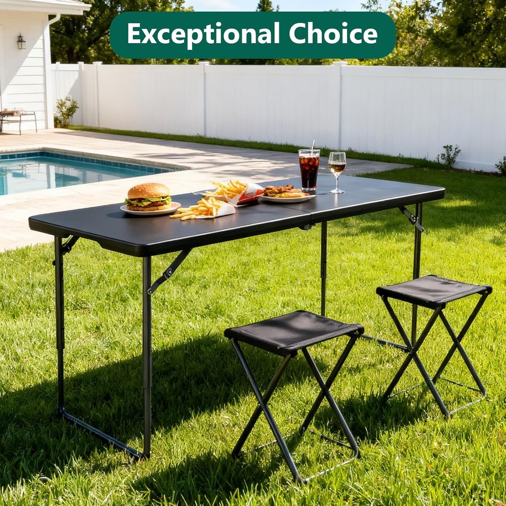 Folding Table 4FT Heavy Duty Plastic Table with Handle, Foldable&Portable, Fold-