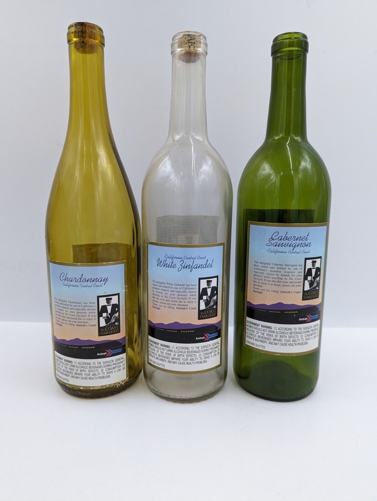 Amtrak The Coast Starlight Empty Wine Bottle Set of 3 - EMPTY