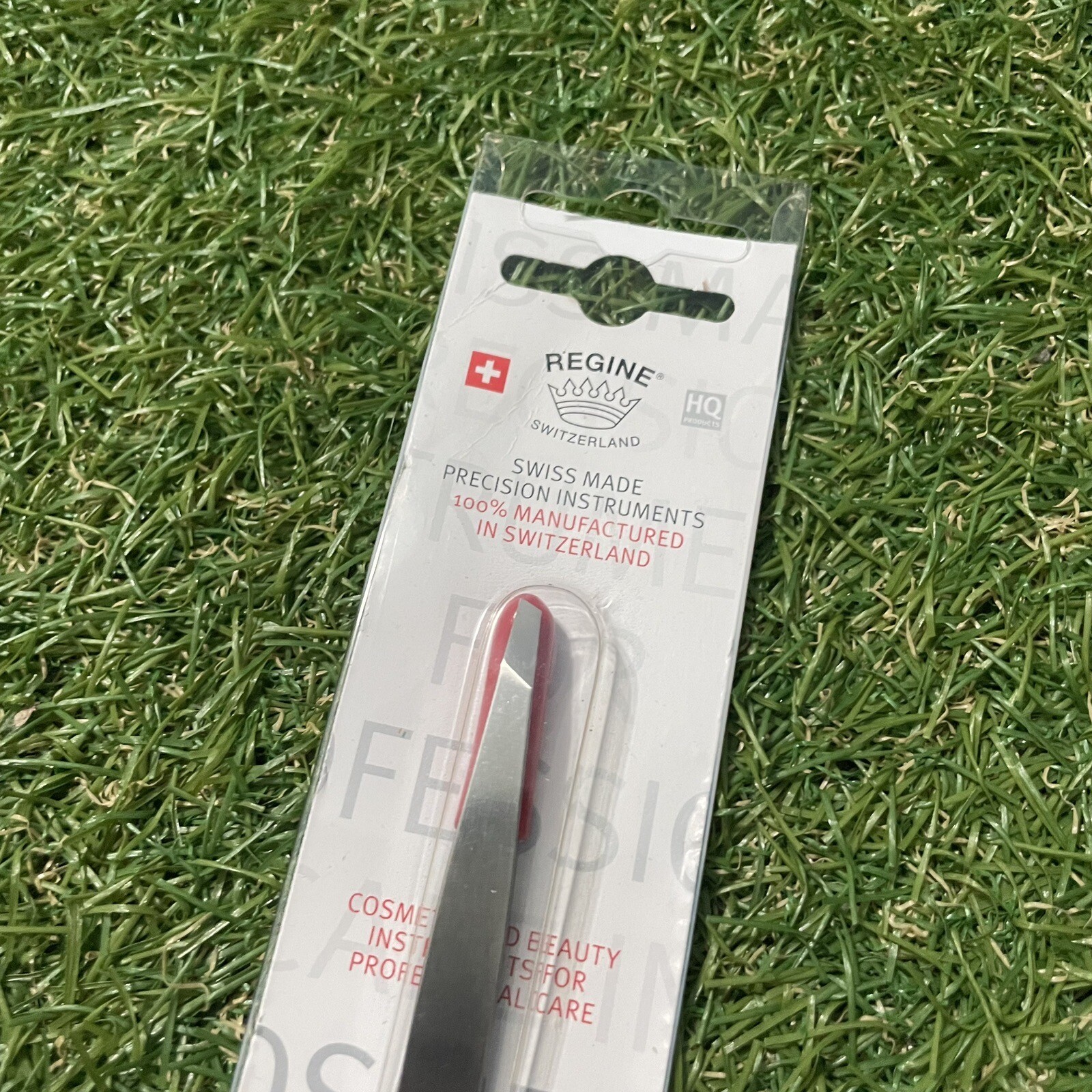 Regine Slant Tweezer Handmade in Switzerland Stainless Steel Etched Tip