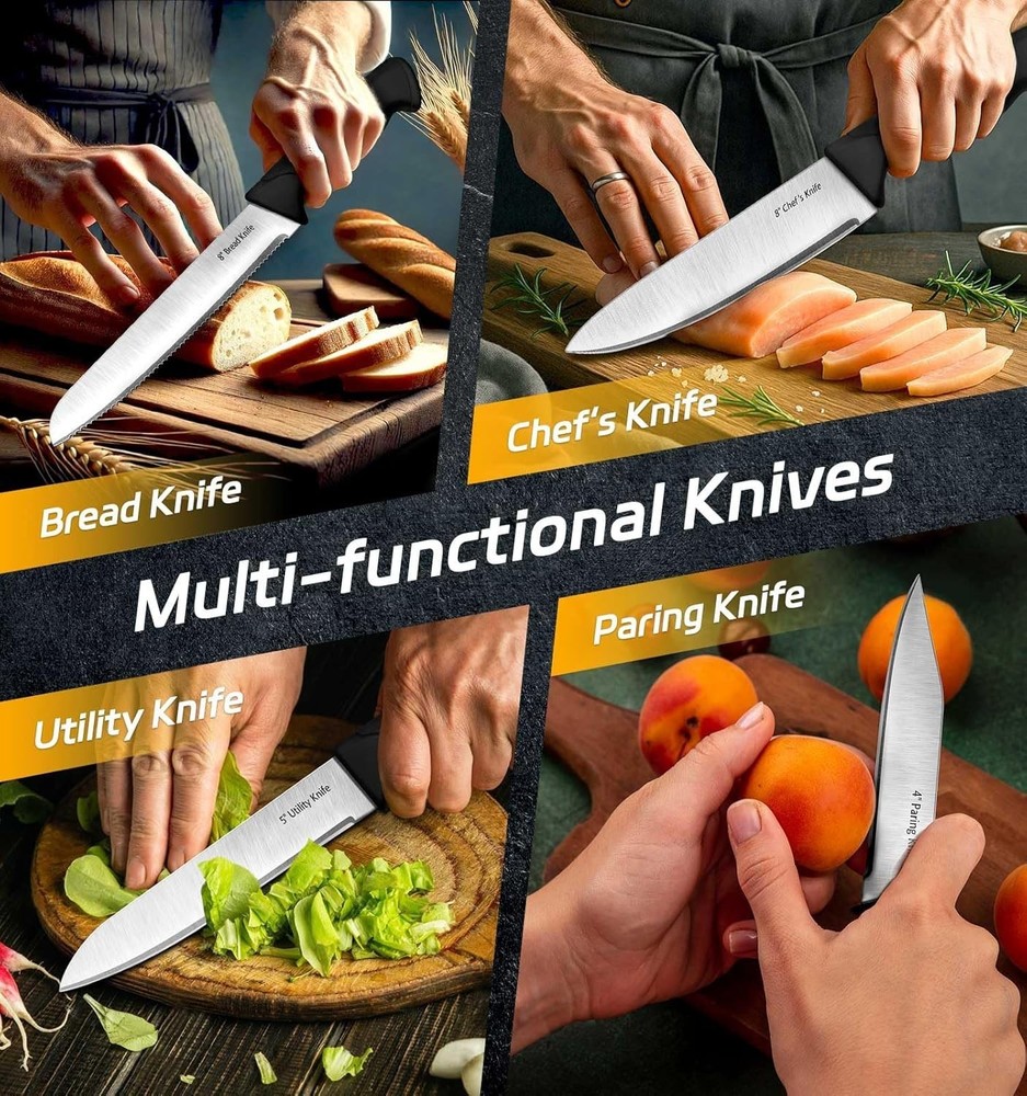 Complete 6-Piece Kitchen Knife Block Set - Stylish & Durable Gift for Chefs