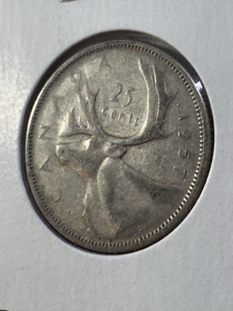 1957 Canada 25 Cents Silver Coin