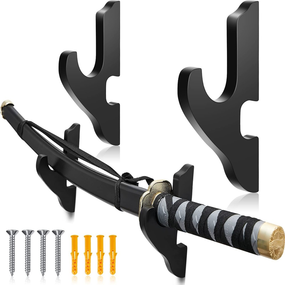Yookeer 2 Pieces Sword Wall Mount Katana Holder Samurai Display Black