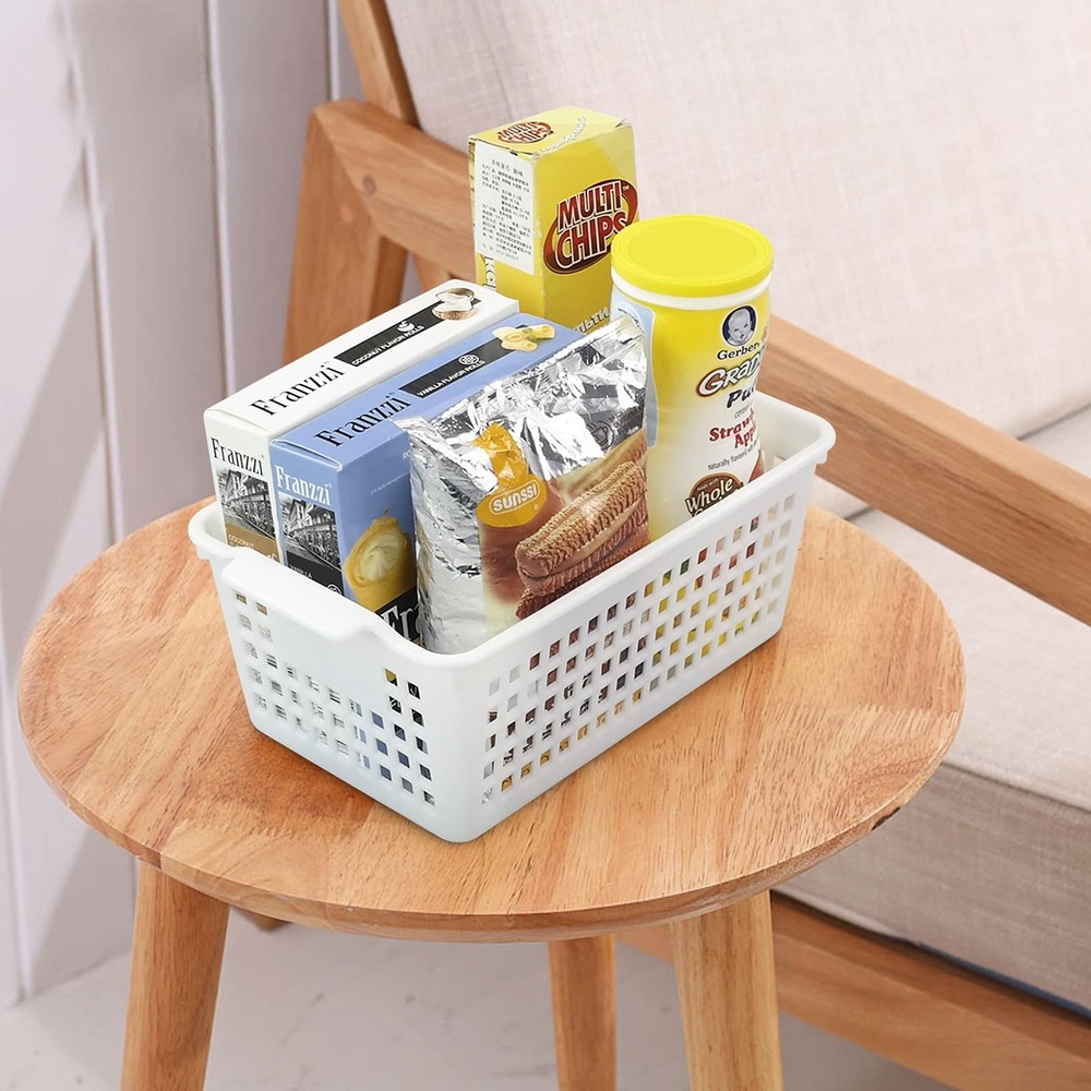 6-Pack White Plastic Storage Basket, Small Storage Basket