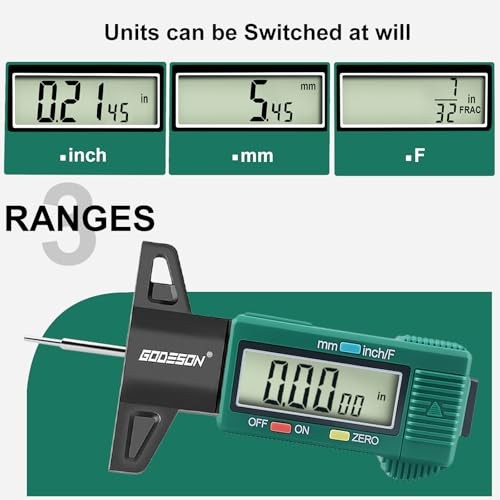 Tire Tread Depth Gauge - Large LCD Screen with Green