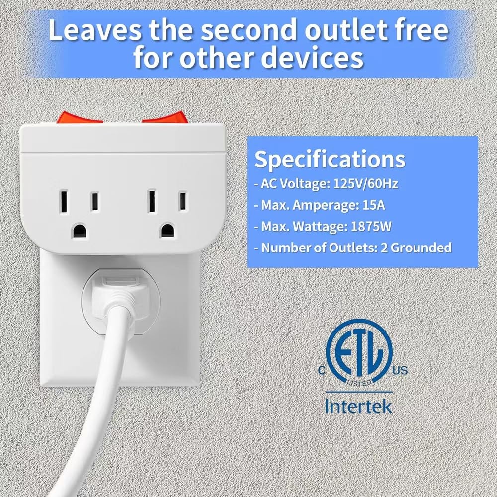 Grounded Outlet with On Off Switch, Double Port Electrical Plug...