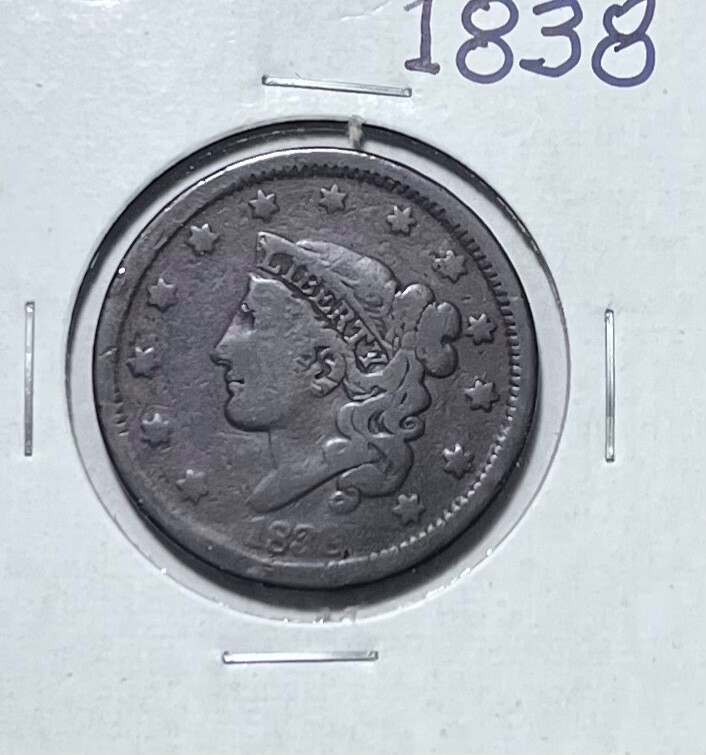 1838 coronet head large cent