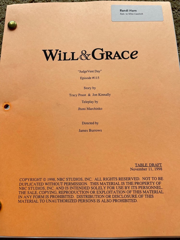 WILL & GRACE TV SERIES SHOW SCRIPT JUDGE VENT DAY TABLE DRAFT