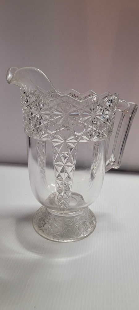 Antique Daisy Button Pressed Glass Pitcher 8" Sawtooth Rim