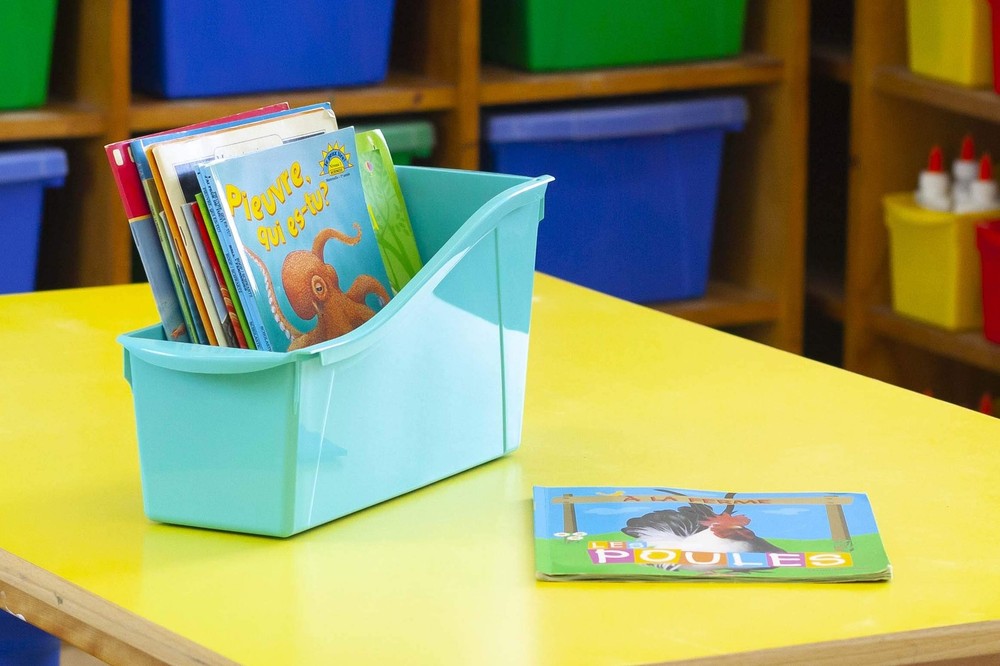 Large Book Bin, Interlocking Plastic Organizer for Home, Office and Classroom...