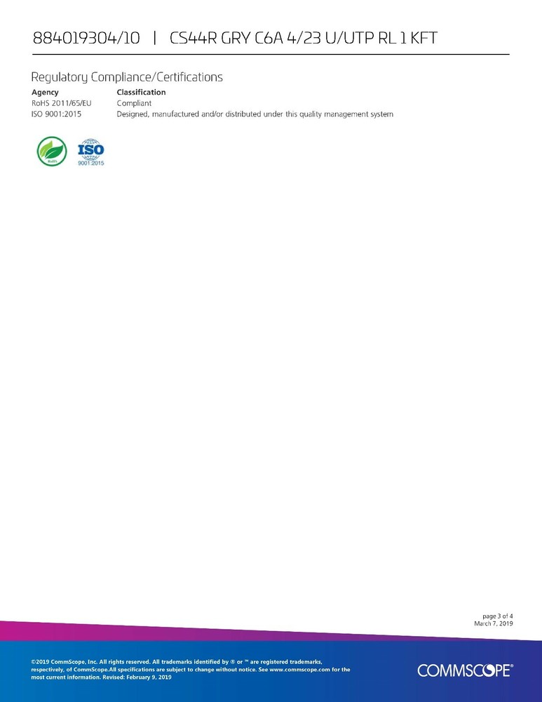 Commscope CS44R Cat6A U/UTP Network Ethernet 10G 10Gig Cable Riser Gray /100ft