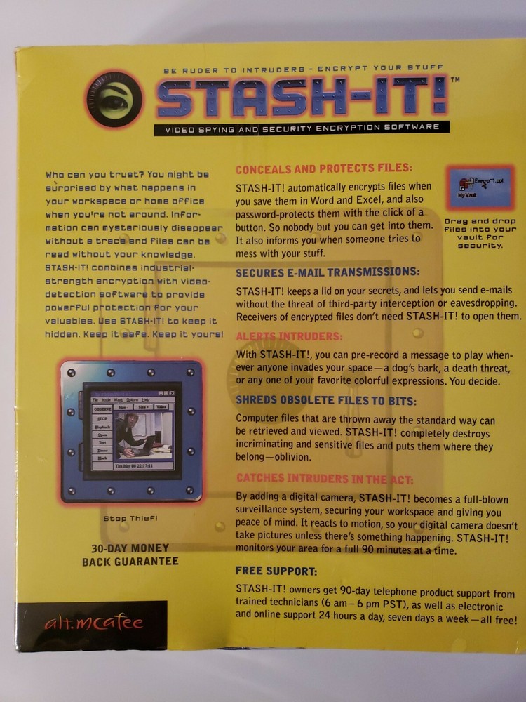 Stash-It Video Video Spying and Security Encryption Software- factory sealed box
