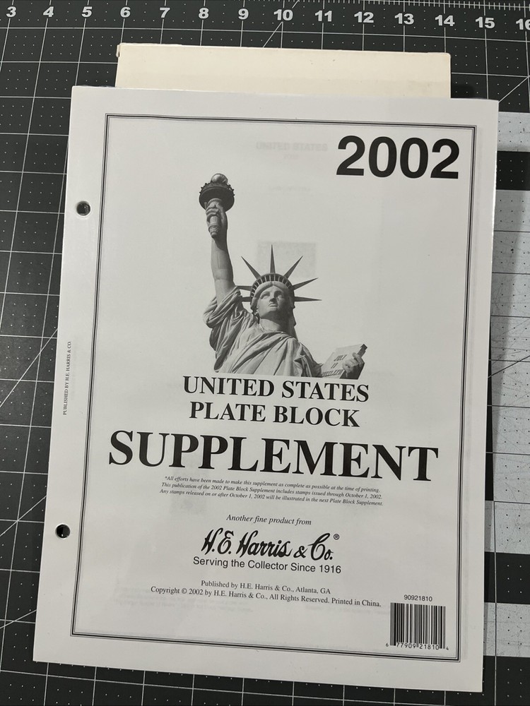H.E. Harris United States Plate Block Album 2002 Supplement Stamp Pages - New