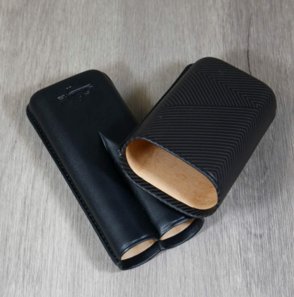 Davidoff Black Leather Leaf Pattern Double Cigar Case / Pouch 105582