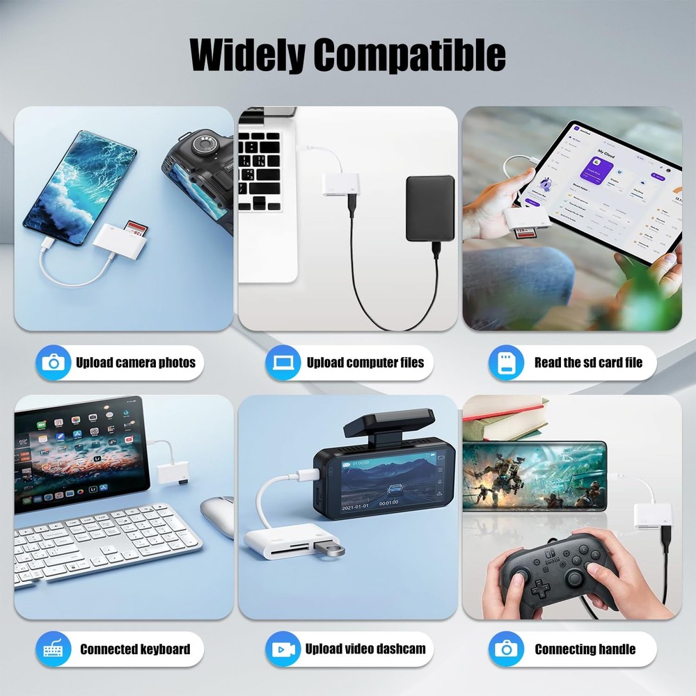 USB C SD Card Reader for iPhone 15 16 17, SD Card Adapter with SD MicroSD USB...