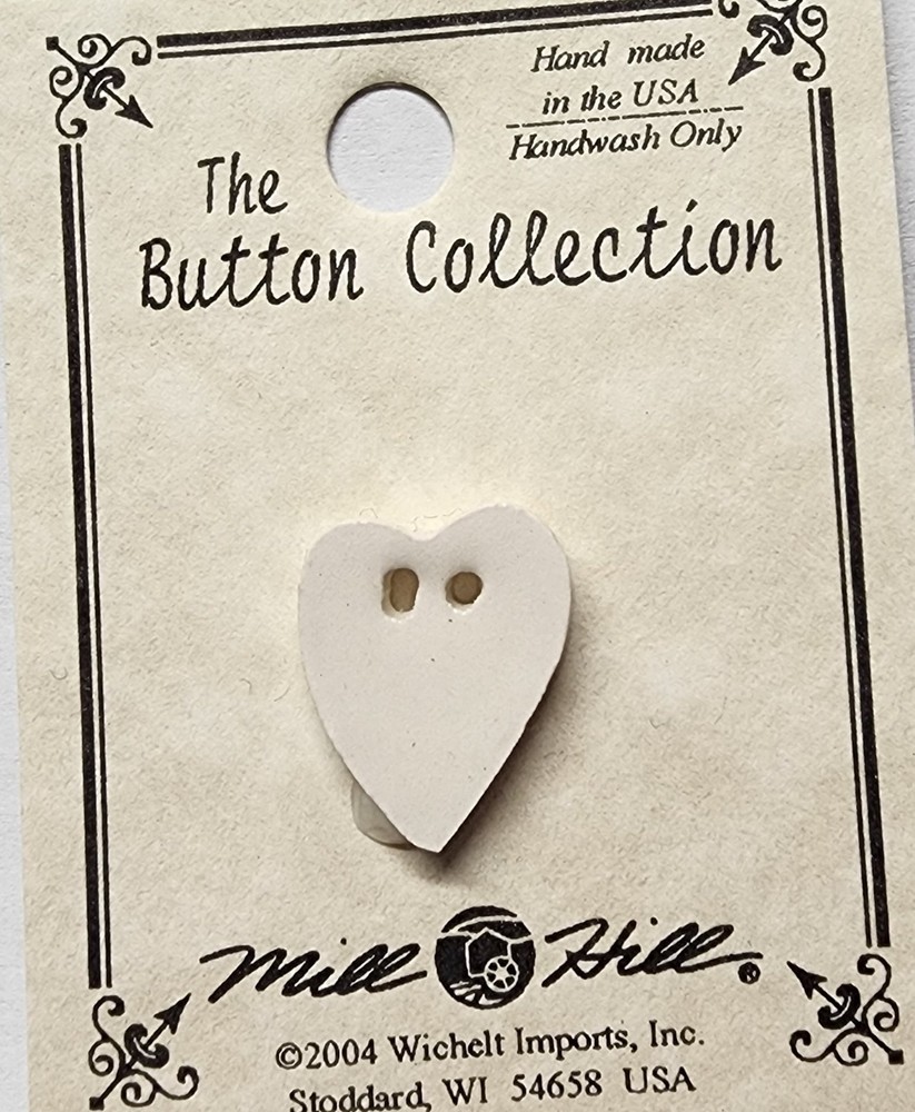 DIY Mill Hill Ceramic Button - Med White Folk Heart