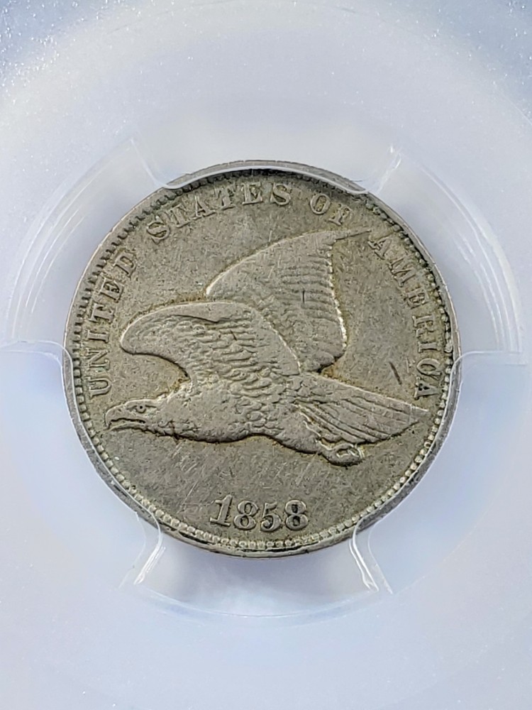 1858 PCGS VF Detail - SMALL LETTERS - Flying Eagle Cent 1c