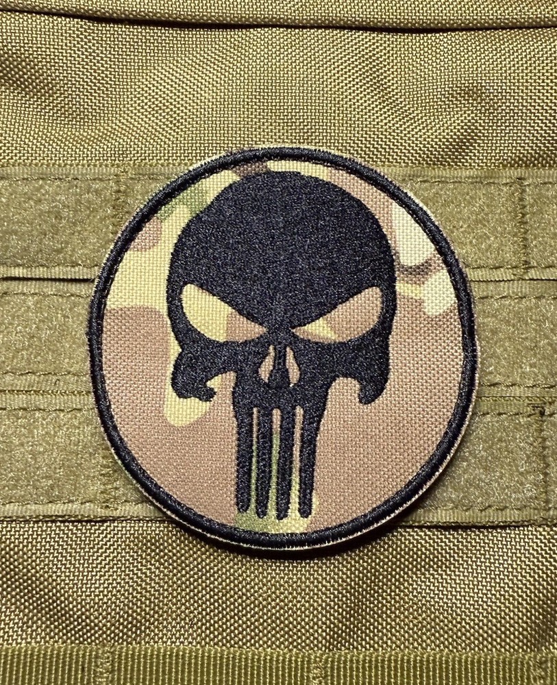 Punisher Skull Tactical Morale Patch Hook Loop Morale Badge Multicam 3.2"
