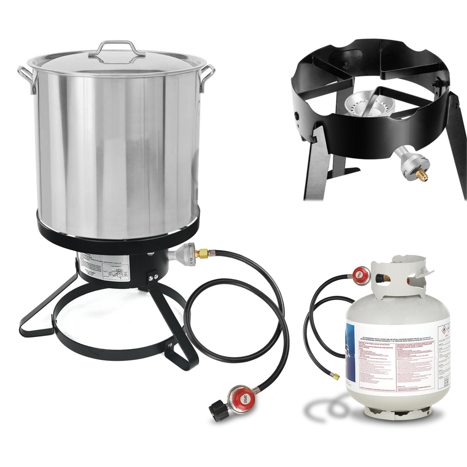 Propane Cast-Iron Round Burner & 4FT 20PSI High Pressure Regulator Hose& Fitting