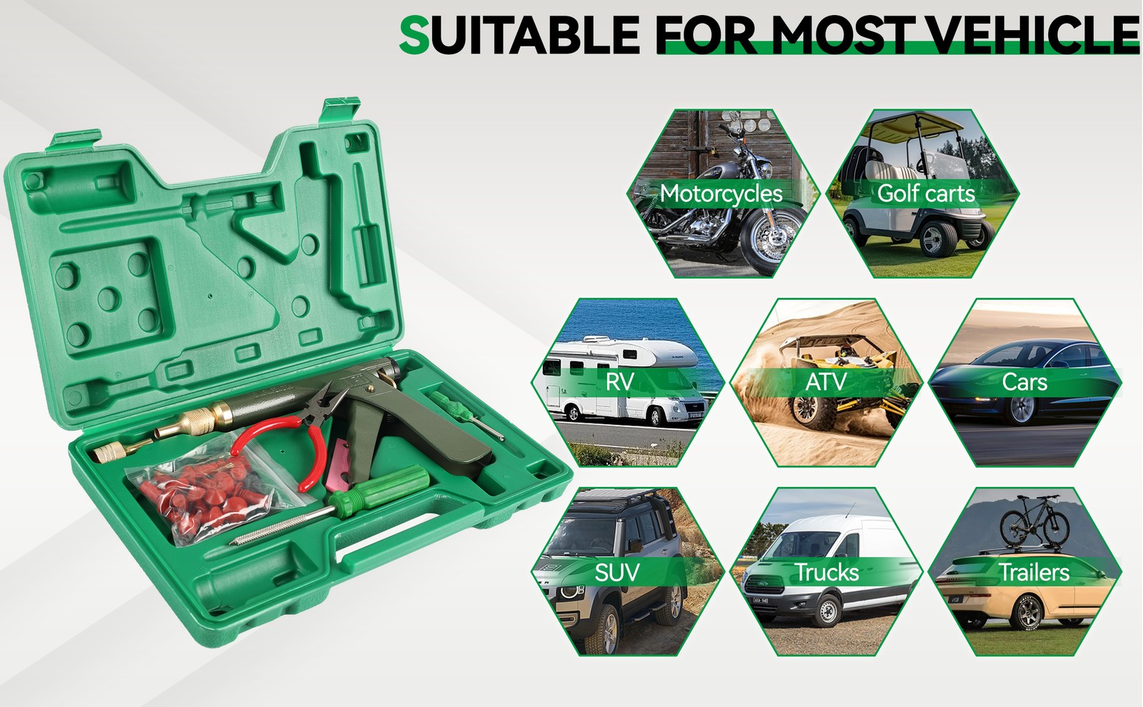 72pcs Tire Wheel Repair Gun Kit Mushroom Plug Probe Nozzle Tire Plugger Tubeless