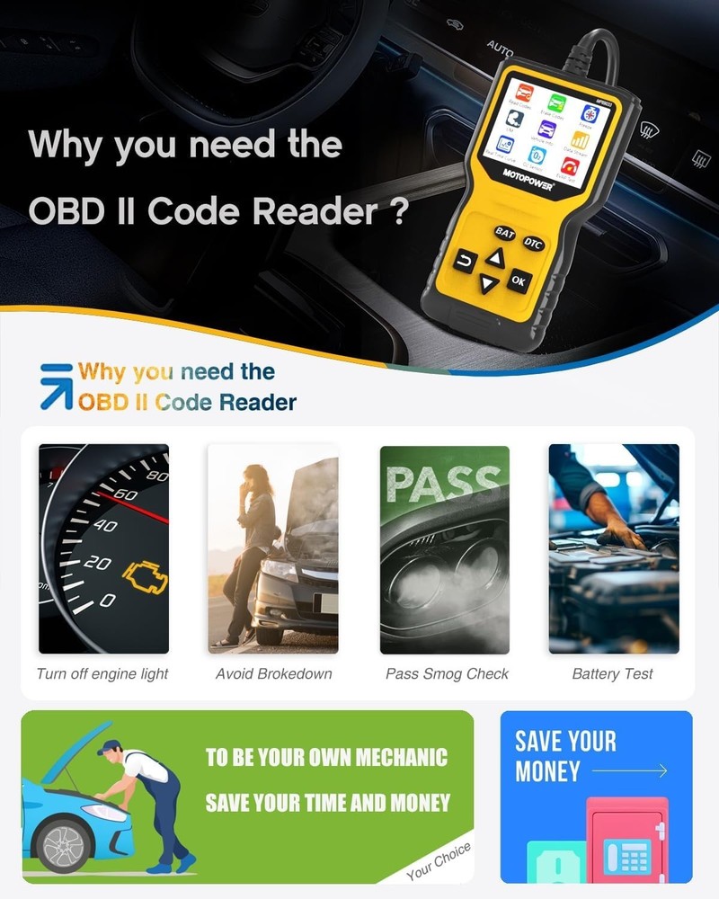User-Friendly OBD Code Reader & Battery Tester - 1996+ Vehicle Compatibility