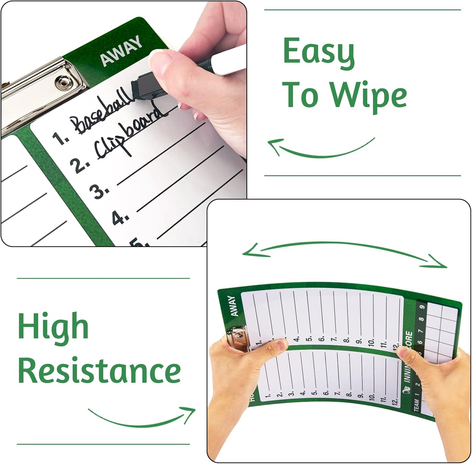 Double-Sided Dry Erase Clipboard for Coaches, Baseball, Softball Lineup Board wi