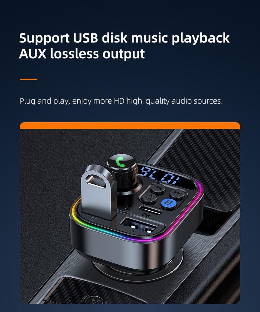 Bluetooth 5.3 Car Adapter PD30W Super Fast Charging Transmitter for Car Bluet...