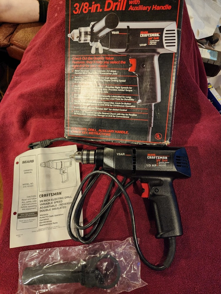 Craftsman 3/8" Corded Drill, Model 10143 Variable Speed Reversible 3 Amp