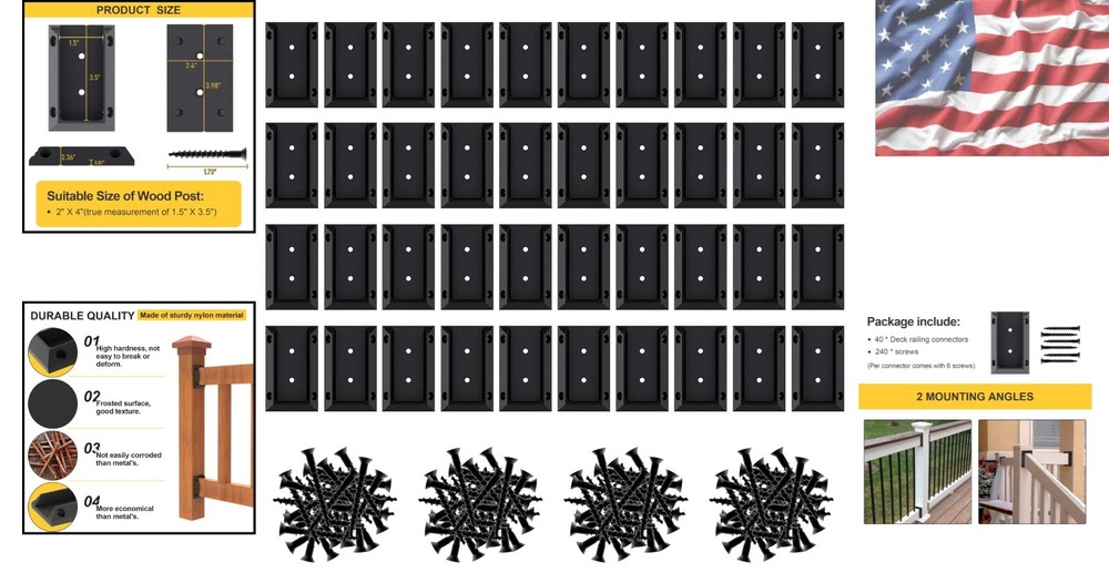 Affordable High-Performance 2x4 Deck Railing Connectors - 40 Brackets + Screws