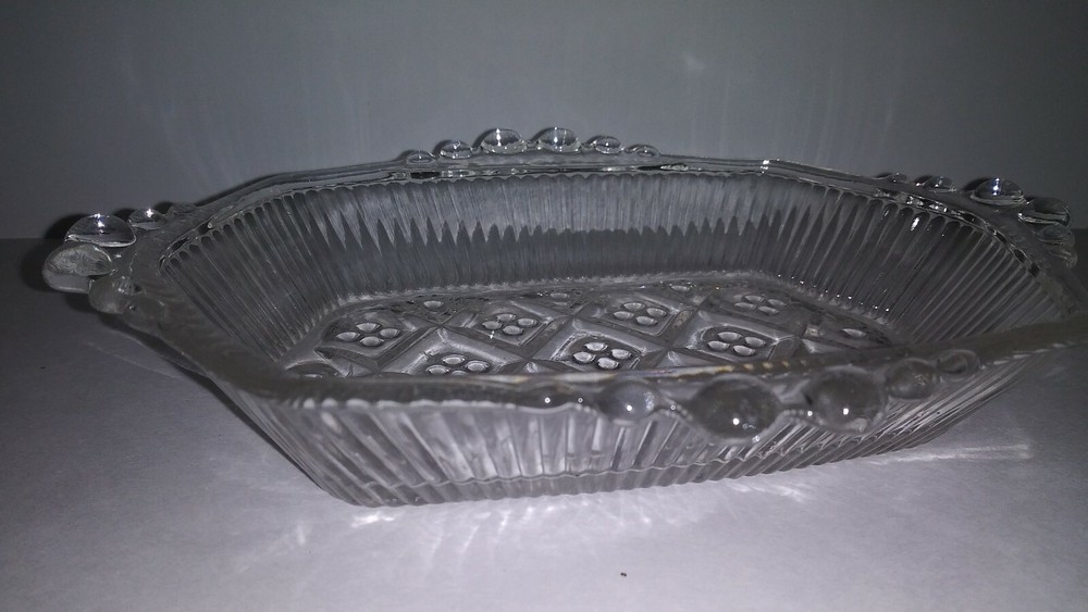 Depression Patterned Glass Double Handled Hobnail Tray