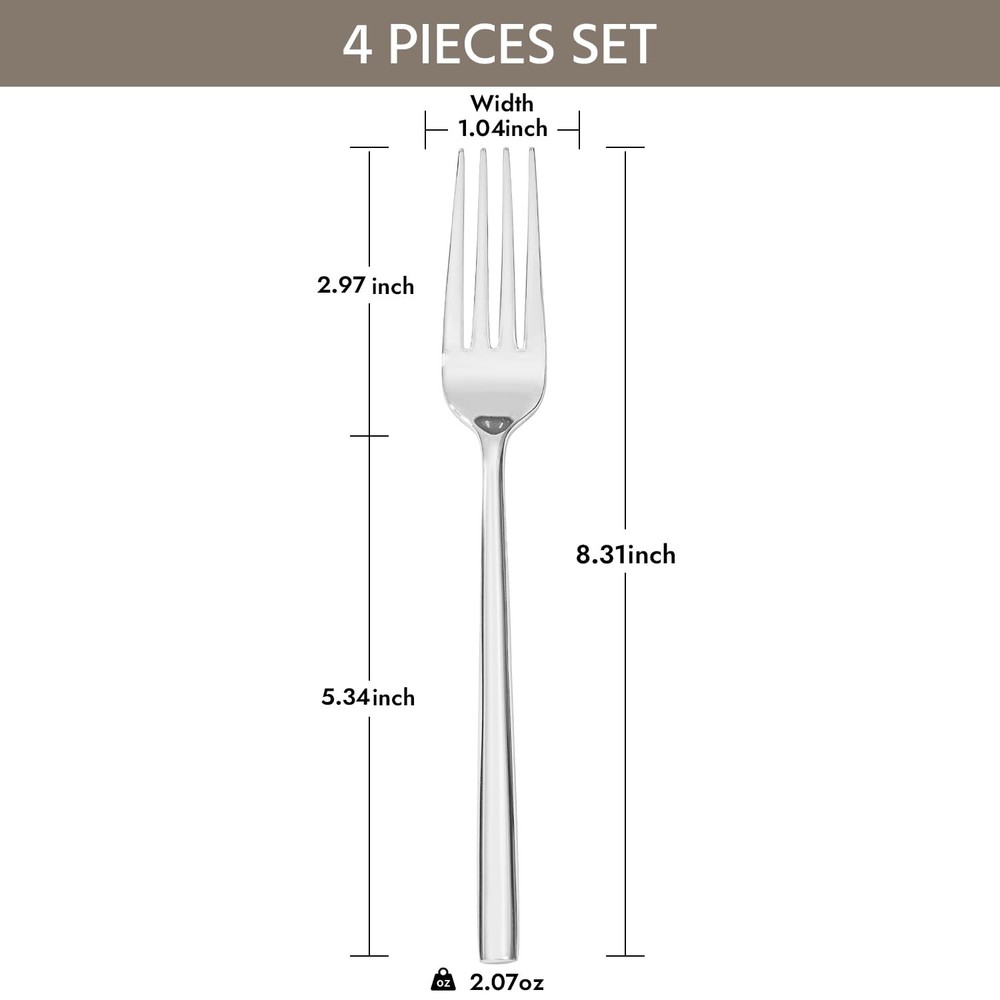 KINGSTONE Dinner Forks Set, 4-Piece Silverware Flatware 4-Piece, Silver