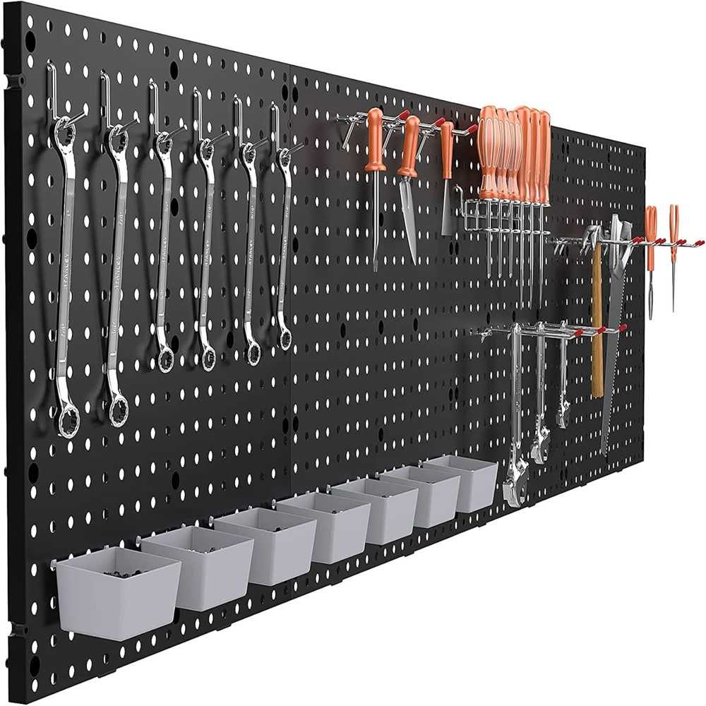 4-Pack 17.75" Black Plastic Pegboard Panels for Garage Tool Organization