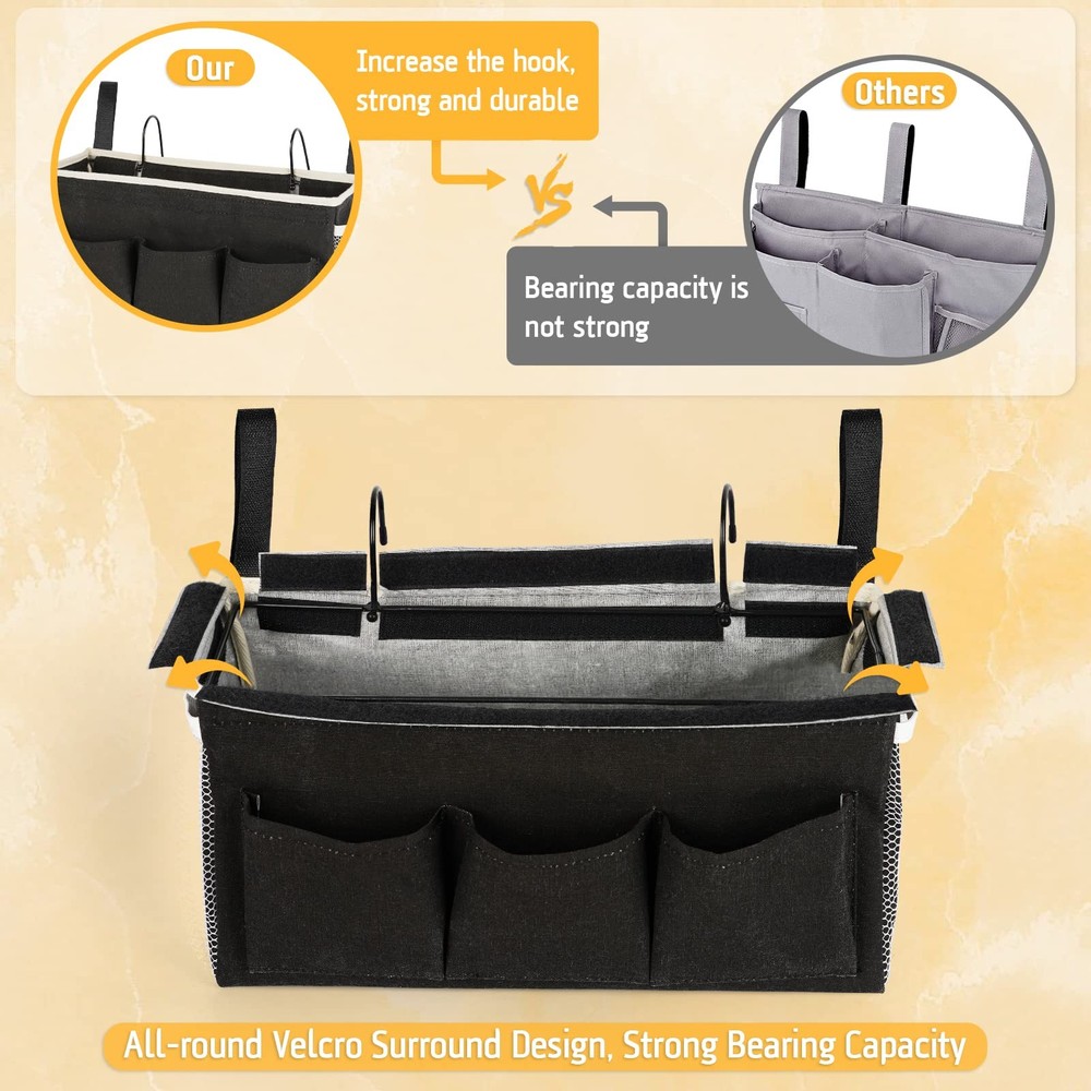 Bedside Caddy Bedside Organizer Bedside Storage Caddy with Fixed Straps and W...