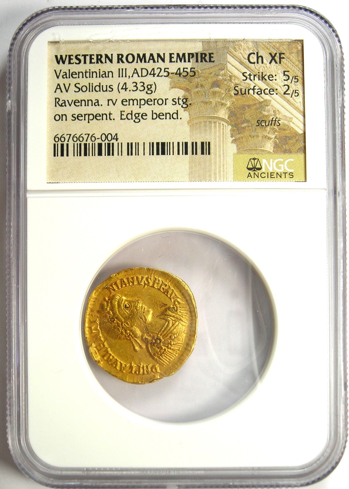 Valentinian III AV Solidus Gold Roman Coin 425-455 AD - Certified NGC Choice XF