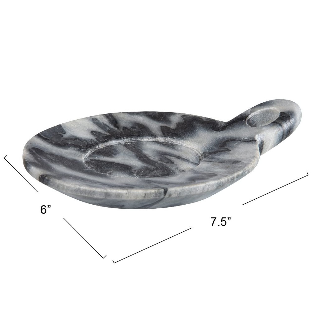 Hand-Carved Marble Dish with Handle, Grey