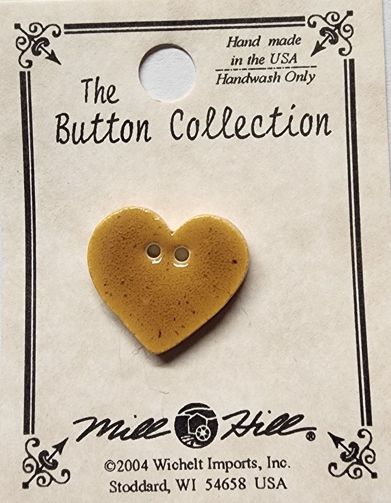 DIY Mill Hill Ceramic Button - Small Speckled Gold Heart