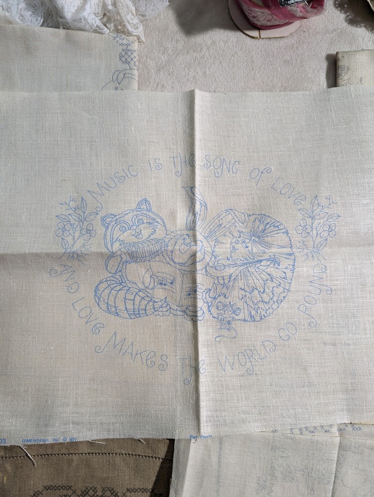 Needlework Crafts Crewel 12+ Patterns Lace Mats Some Have Stains