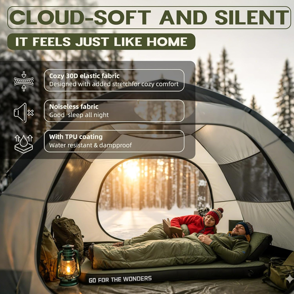 Self Inflating Sleeping Pad 4.5" Thickness Camping Mattress with Solid Foam Doub